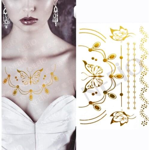 2017 New Arrival Gold Butterfly Temporary Tattoos, Metallic Waterproof Flash Tattoos