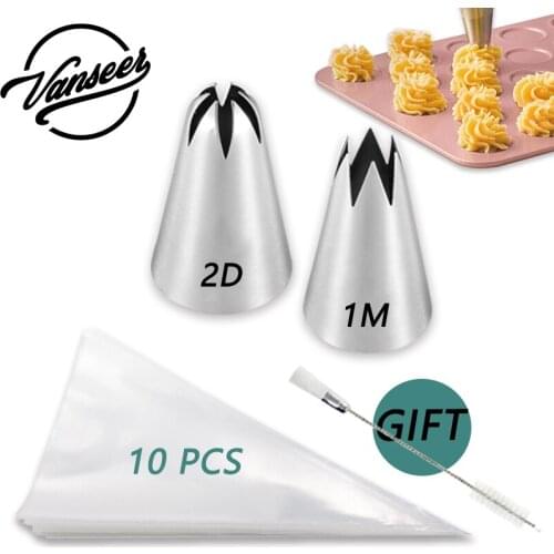 1M# 2D# Cake Decorating Nozzle Pastry Bag Tools Piping Tips PE Disposable Decorating Bag Cupcake Cookies Kitchen Accessories