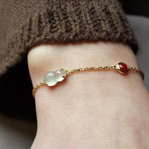 Original design natural ice chalcedony gourd bracelet Chinese retro light luxury charm womens brand silver jewelry