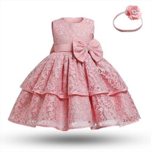 0-2T Girls Princess Lace Dress 1st Birthday Party Bow Gown Christening First Communion Vestidos Toddler Dress Newborn Clothes