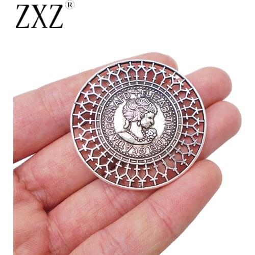 ZXZ 5pcs Large Elizabeth II Double Sided Round Charms Pendants for Jewelry Making Findings 43mm