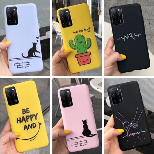 Case for OPPO A54 A94 A74 Matte Cover Shockproof Bumper For OPPO A55 A 94 A 54 A 74 5G Fundas Cute Cactus Cat Heart Painted Capa