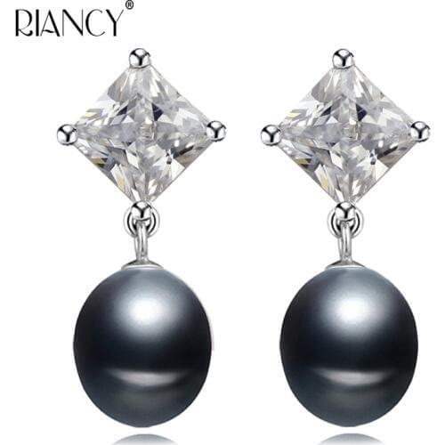 RIANCY Fashion Natural Freshwater black Pearl Earrings 8-9mm Rice shape Jewelry For Women wedding gift