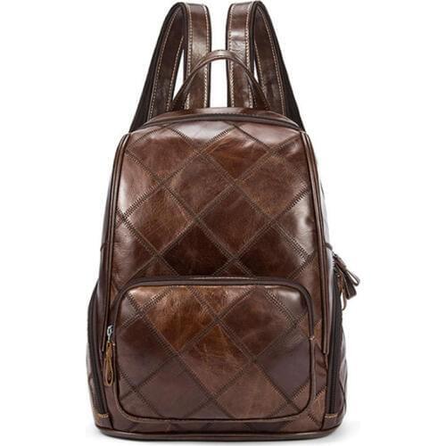 YIANG Plaid Women Backpack Genuine Leather Backpack for Teenage Girls Backpacks Female School Bags Leather Laptop Backpacks