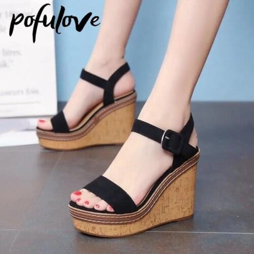Pofulove Sandals Wedges Platform Heels Gladiator Sandals Women Summer Shoes Party High Heel Shoes Thick Bottom Chunky Ladies