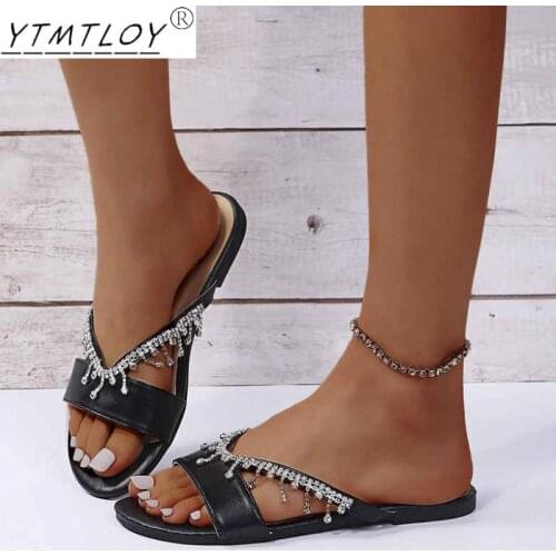 Ladies Sandals Flat Large Size Beach Shoes Pearl Hollow Lightweight Breathable Non-slip Wear-resistant Outdoor Slippers