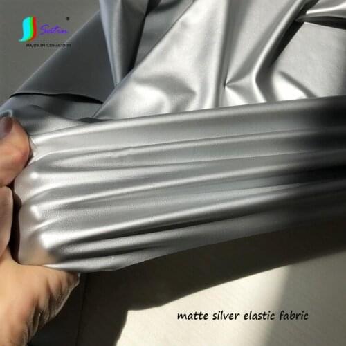 Make Diy Decoration Design Clothes Coat Imitation Leather Skirt Dress Material Coating Matte Silver Elastic Fabric S0676L