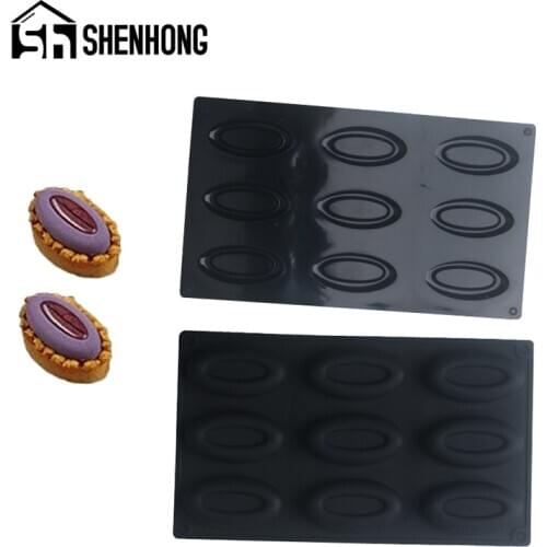 SHENHONG 9 Cavity Silicone Oval French Dessert Baking Tool Soap Moulds Egg Tart Ring Mousse Cake Mold Chocolate Pastry Tools