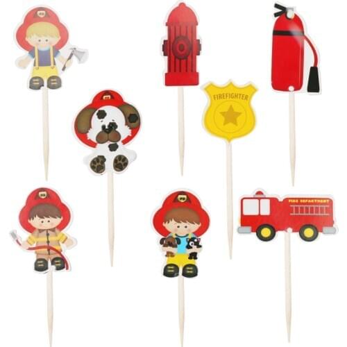 72pcs Firefighter Cupcake Toppers Fireman Fire Truck Cake Toppers Cake Picks for Baby Shower Kids Birthday Party Supplies