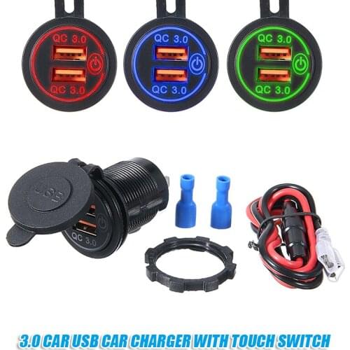 Universal 36W Car Charger QC 3.0 Dual USB Port Power Socket Touch Switch For Car Truck Boat Phone Tablet Charging Supplies