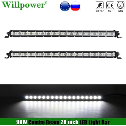 OffRoad ATV UTV 90W 20" Single Row LED Work Light Bar For Jeep 4x4Truck Car Grille LED Fog Light Slim LED Bar Spotlight Driving