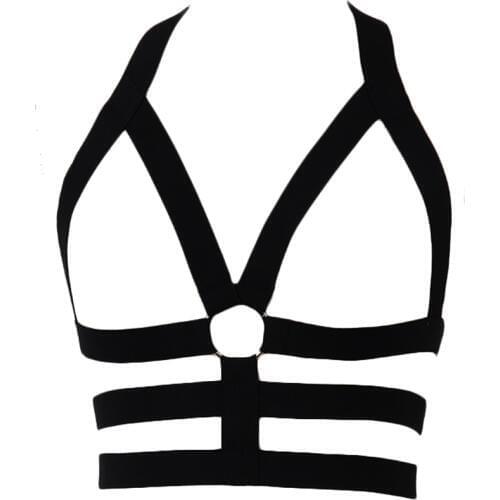 Pastel Goth Body Harness Bondage Sexy Lingerie Black Suspender Belt Goth Rave Open Chest Bra Edgy Harness Bra Woman Body Cage