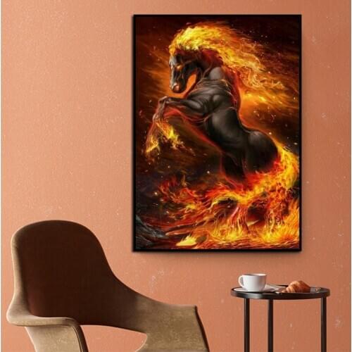 Animal Art Fire Horse Oil Painting on Canvas Wall Art Prints Posters Cuadros Wall Pictures for Living Room Home Modern Decor