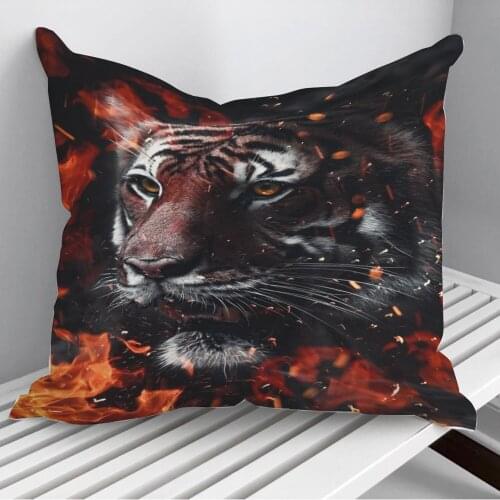 Angry Tiger on fire art Throw Pillows Cushion Cover On Sofa Home Decor 45*45cm 40*40cm Gift Pillowcase Cojines Dropshipping