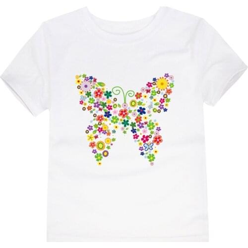 ZWF194 Summer Fashion New Baby Girls T Shirts Kids Butterfly Flower T Shirts Children Floral Summer Tops for Girl Tshirt Girl