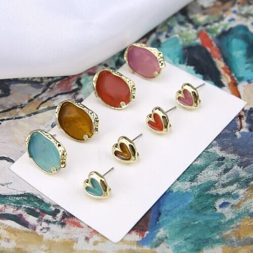 10pcs 2020 New Design Fashion Irregular Oval heart-shaped Earrings Cute Hanging Stud Earrings For Women Diy Jewelry Accessories