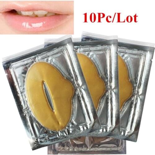10PCS Plump Lip Gold Powder Crystal Collagen Lip Mask Whitening Moisturizing Essence Lip Care Anti-wrinkle Skin Repair Patch