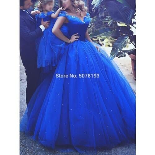 152 blue V-neck off-the-shoulder basque A-line floor-length tulle gowns evening-dresses/formal-wearing free shipping hot sale