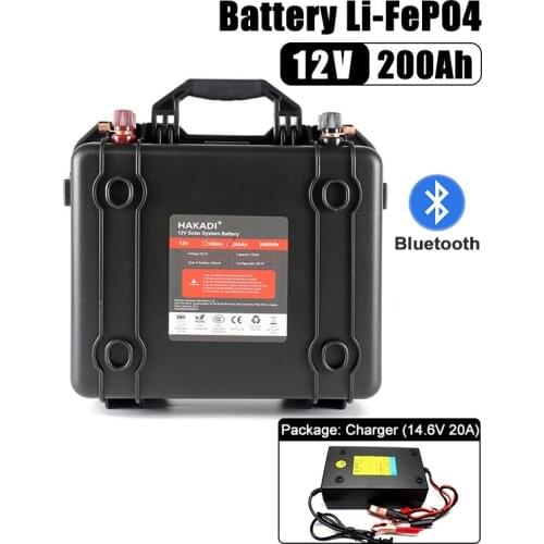 12V 200Ah LIfepo4 Rechargeable Battery Pack With Bluetooth BMS Monitor By Phone For Solar System Energy Storage Boat RV