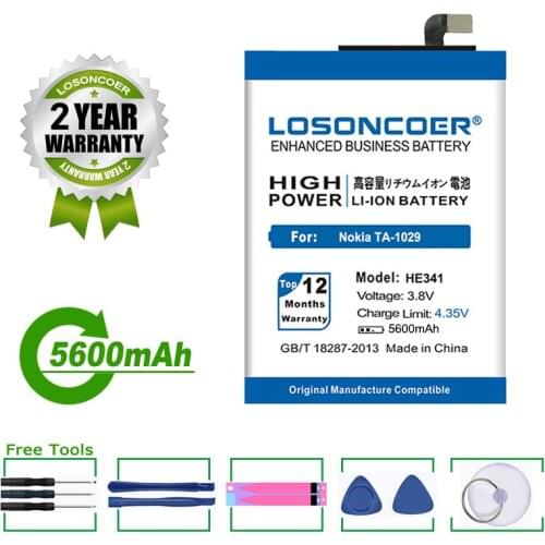 LOSONCOER Battery 5600mAh HE341 For Nokia 2.1 TA-1080 TA-1029 Mobile Phone Battery +Free Tools in stock