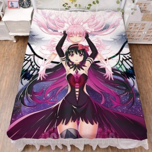Anime Puella Magi Madoka Magica characters Kaname Madoka Akemi Homura Miki Sayaka bed milk fiber sheet & flannel blanket 150x200
