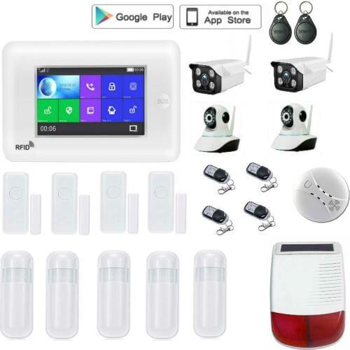 Wireless Home Security WIFI GSM GPRS Alarm system APP Remote Control RFID card Arm Disarm with Indoor Camera