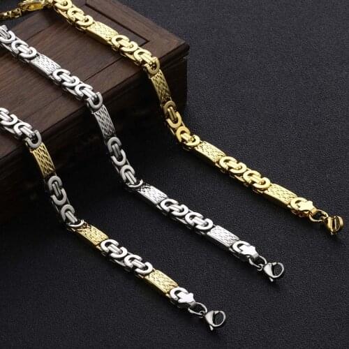 Byzantium Men Chain Necklace Gold Silver Color Stainless Steel Collar Metal Collier Accessory Punk Jewelry Gifts 22" MN125