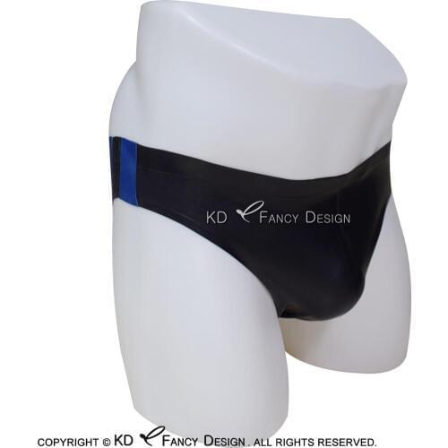 Black And Blue Trims On Two Sides Sexy Latex Briefs With Pouch Rubber Underpants Shorts Underwear DK-0100