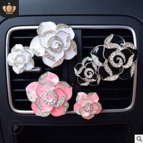 Black/Rose/White/Pink/Purple Camellia Aromatherapy Clip Auto Air Vent Freshener Car Accessories Car Air Fragrance HA151