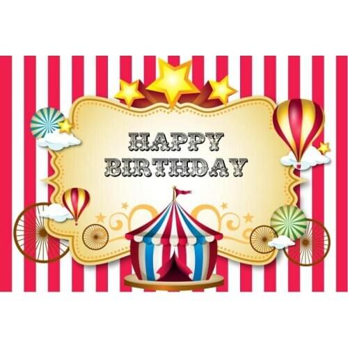 Silver Happy Birthday Backdrop Circus Red Stripes Photography Background Celebration Photo Booth Studio Decor