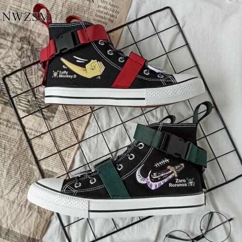 ONE PIECE Functional Wind Man Changed Canvas Shoes Mens High-top Mandarin Duck Couple Graffiti Hand-painted Shoes ow Sakura