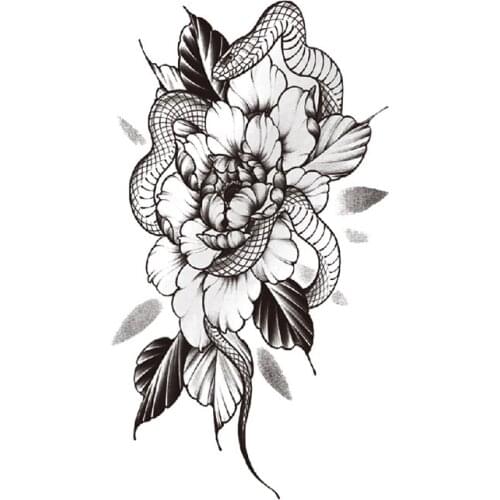 Hannah Style Waterproof Temporary Tattoo Sticker Black Peony Flower Snake Totem Fake Tattoos Flash Tatoos Arm Body Art for Women