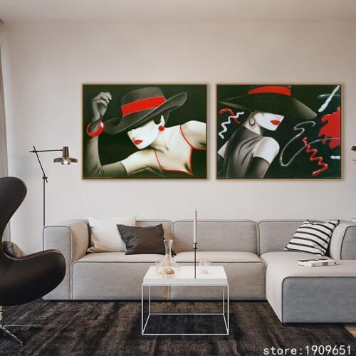 Cotton no frame abstract fashion hat woman canvas printings oil painting printed on cotton hotel wall art decoration pictures