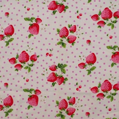 Cotton Linen Fabric for sewing pathwork, bedding - Strawberry and Dot - purple dot (width=110cm)