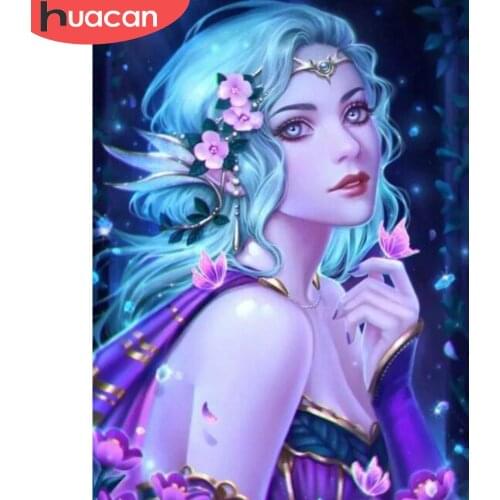 HUACAN DIY Diamond Painting Fairy Girl Portrait Home Decoration Mosaic Beaded Embroidery Picture Of Rhinestone Cross Stitch Kit
