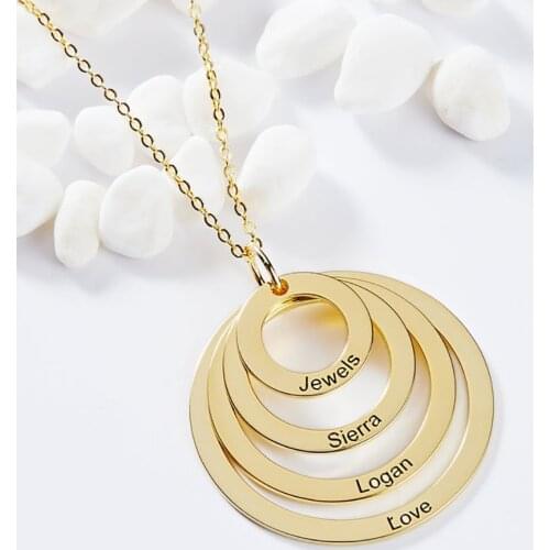 HUHUI Custom 2-5 Names Necklace With Circle Pendant Personalized Engraved Nameplate Stainless Steel Women Jewelry Family Gift
