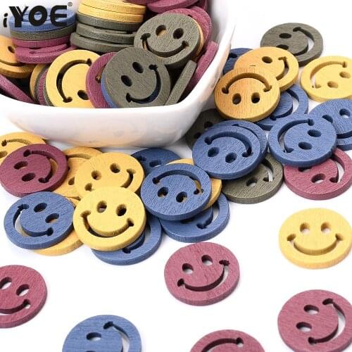 IYOE 30pcs/Lot 19mm Flat Round Shape Smiley Beads Chips Wood Beads Button For Jewelry Making DIY Scrapbooking Craft Decoration