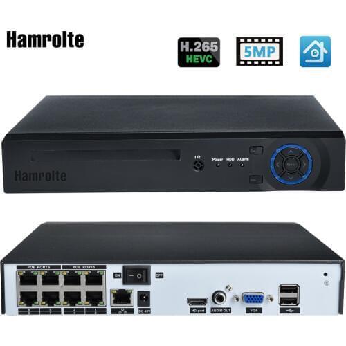Hamrolte CCTV NVR 8CH H.265 POE NVR Max 4K Output For IEEE802.3af 48V POE IP Camera Support Motion Detection Remote Access Xmeye