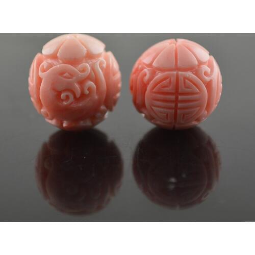 Chinese Ancient Dragon Carved Round Beads Imitated Blood Tridacna Pink Shell Power Round Beads For Bracelet Making 10Beads/lot