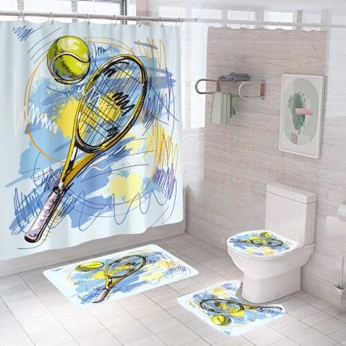3D Tennis Rugby Shower Curtain Set Bathroom Decor Ball Serise For Boys Waterproof Fabric Home Bath Bathtub Curtain With Hooks