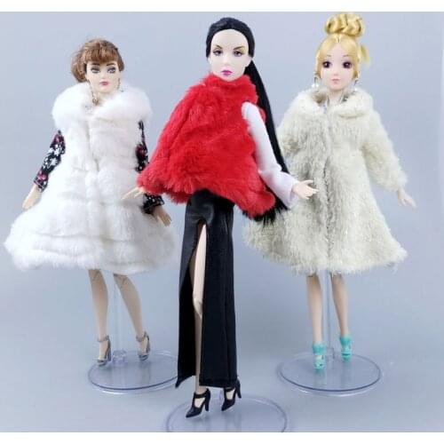 Lady Clothes Set for Barbie Doll Outfits Winter Costume Floral Slim Dress Fur Coat For 1/6 Doll Accessories Toys For Children