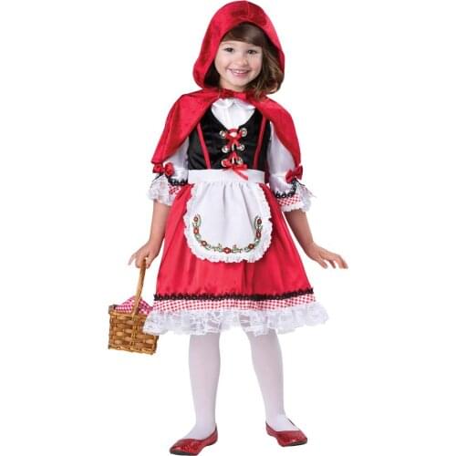 Little Red Riding Hood For Girls Halloween Childrens Cosplay Carnival Mini Dress + Cloak Stage Performance Clothing For Kids