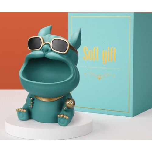 Cool Dog Figurine Storage Box Big Mouth Home Decor Organizer Sculpture Resin Keys Jewelry Cosmetics Holder Ornamental Gift Stand