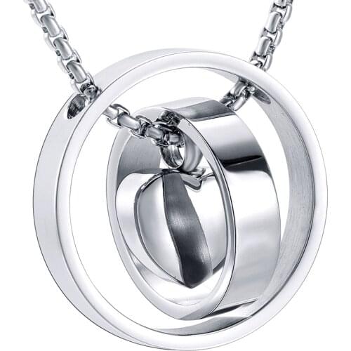 LL9954 Tiny Heart Urn Necklace For Ashes With Two Blank Circle Engravable Stainless Steel Cremation Jewelry For Women Men