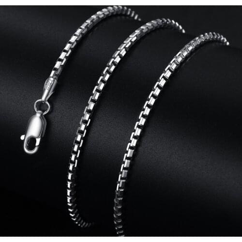 BOCAI New real S925 pure silver jewelry Korean fashion box chain mens clavicle necklace 2MM electroplated platinum Man necklace