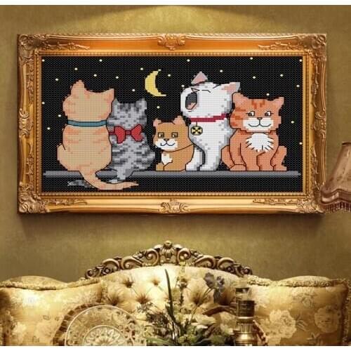 Cute cat Cross Stitch Kit Home Decorative Printed pattern canvas 11CT 14CT DMC Chinese Embroidery Needlework Cross-stitch set