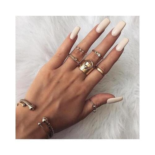 Women Ring Girls Gold Silver Retro Fashion Jewelry Trend Gift Vintage Ring Set Combination Boho 2019 New Moon Geometry Heart