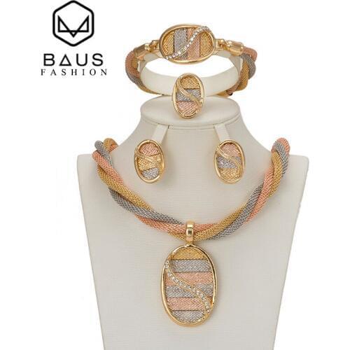 BAUS Bridal Gift Turkey Nigerian Wedding African Beads Jewelry Set Fashion ethiopian Dubai Gold Color Jewelry Set Costume Design