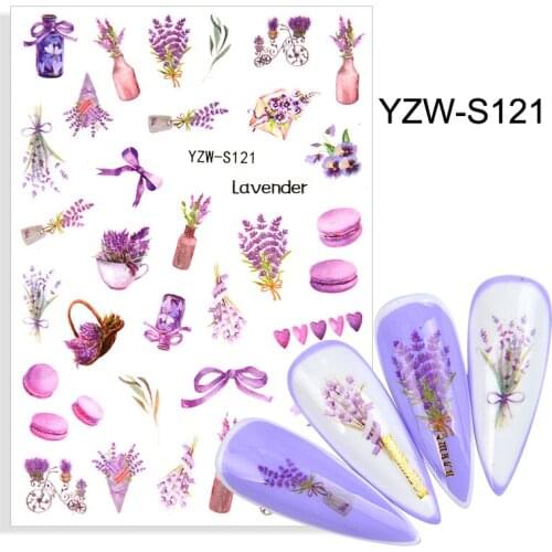 Purple Green Flower Leaves 3D Butterfly Nail Stickers Avocado Back Glue Nail Art Decor Sliders Manicure Stickers for Nails