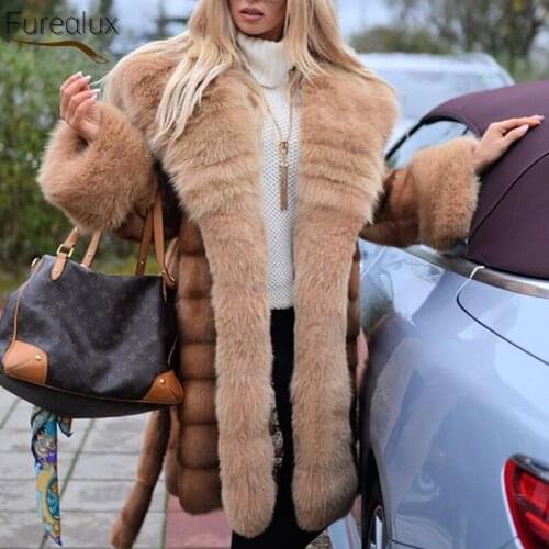 FUREALUX New Real Natural Mink Fur Coat Women Winter Medium Mink Fur Warm Vintage Women Clothes Elegant With Pocket Outwear